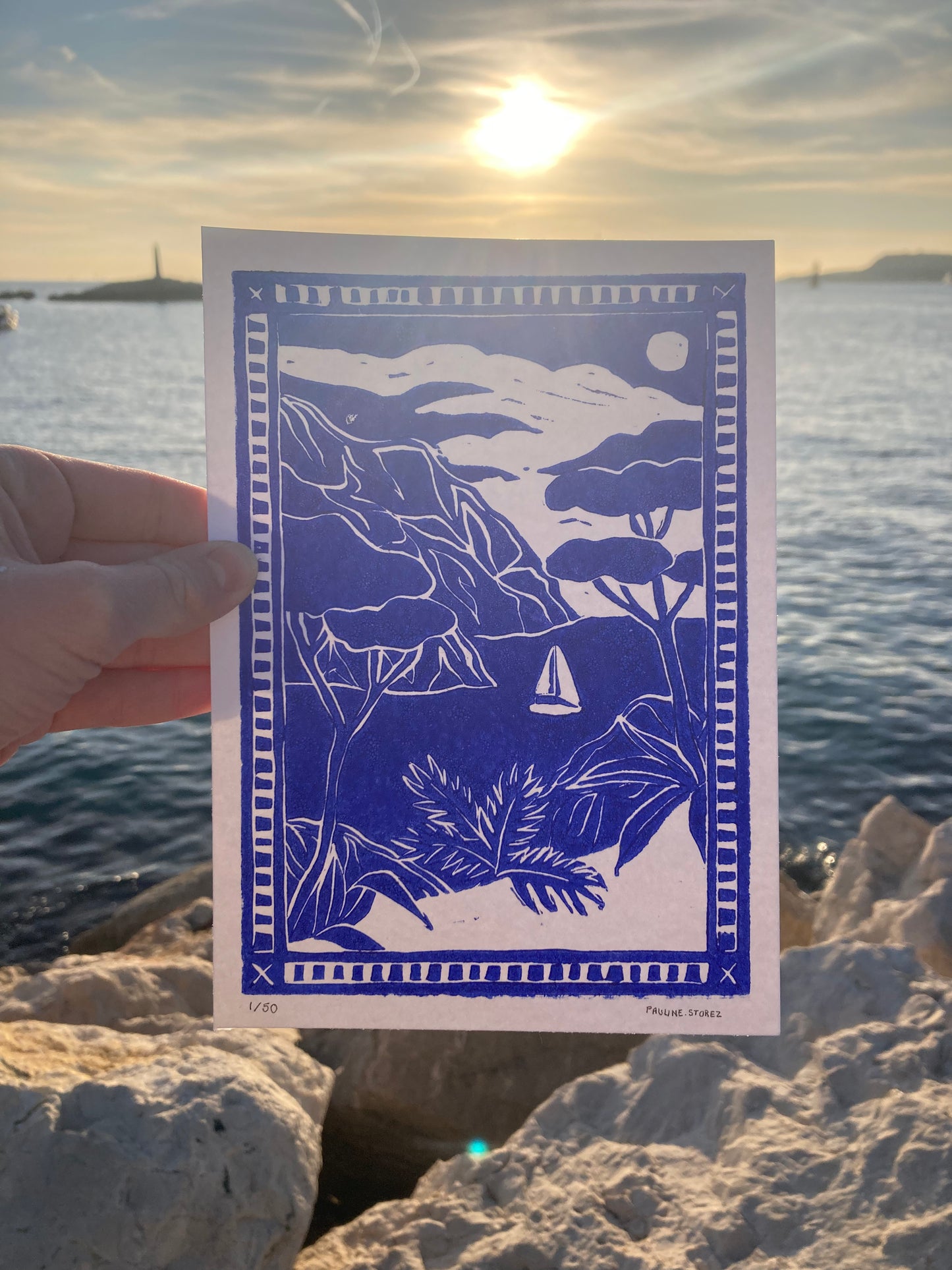 Linogravure Calanques